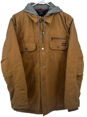 Dickies Jacket Mens M Brown Duck Canvas Hooded Coat Workwear Full Zip Adult